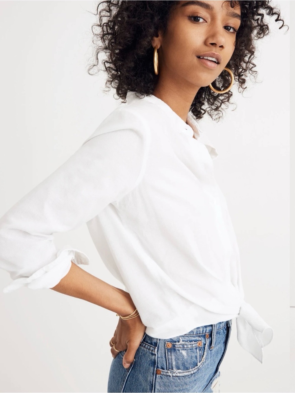 Madewell White Tie-Hem Button-Down Shirt
